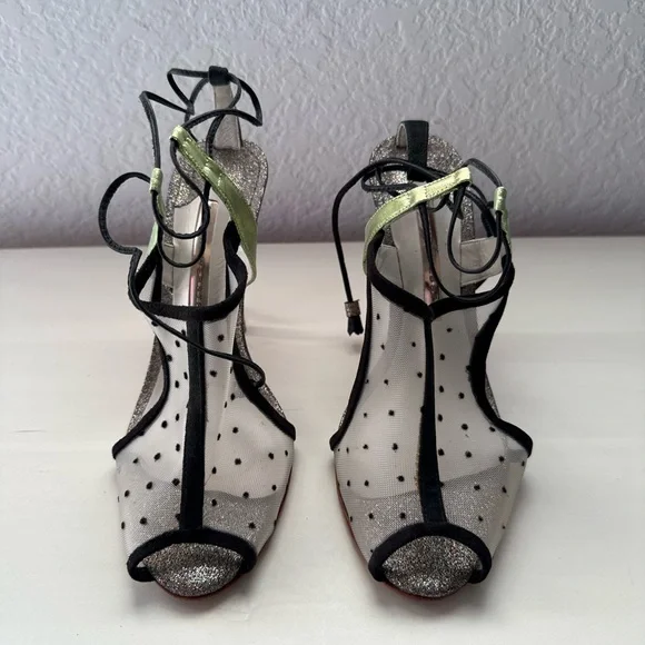 Sophia Webster Mesh Polka Dot Tri Color Metallic Peep Toe Heels Sz: 8 - Picture 4 of 13